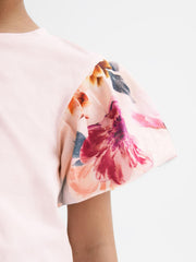 Reiss Tops & Tshirts | Amira Floral Print Puff Sleeve T-Shirt Ivory - Children