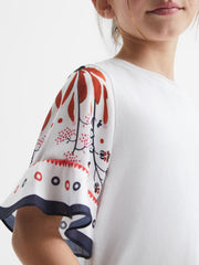 Reiss Tops & Tshirts | Anastasia Flared Printed Sleeve T-Shirt White - Children