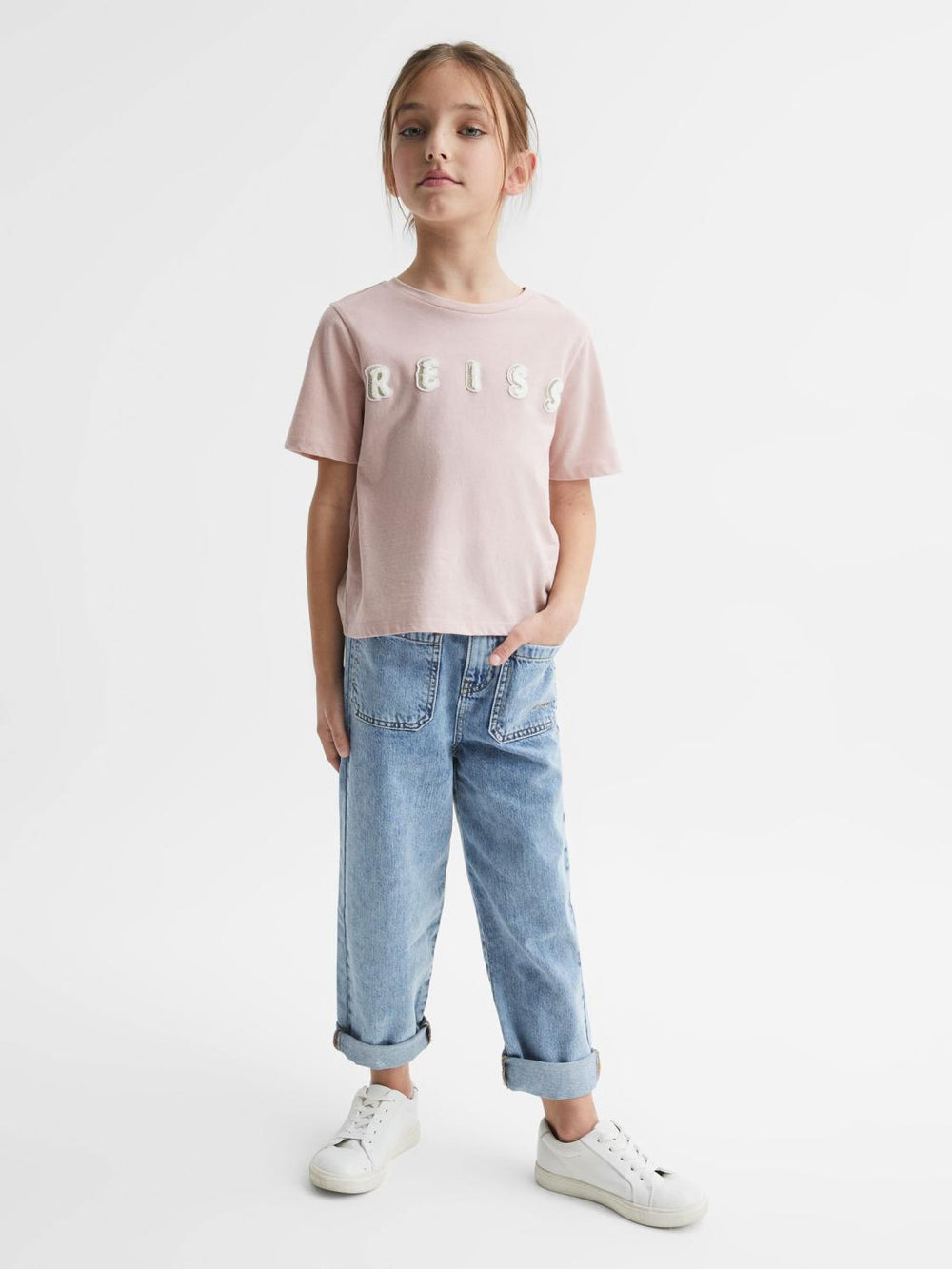 Reiss Tops & Tshirts | Bobbi Motif Crew Neck T-Shirt Pale Pink - Children