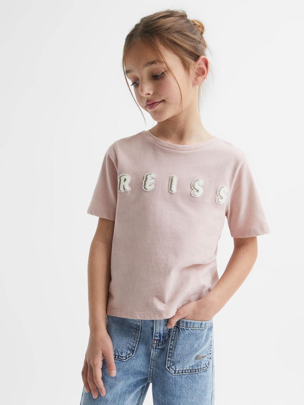 Reiss Tops & Tshirts | Bobbi Motif Crew Neck T-Shirt Pale Pink - Children