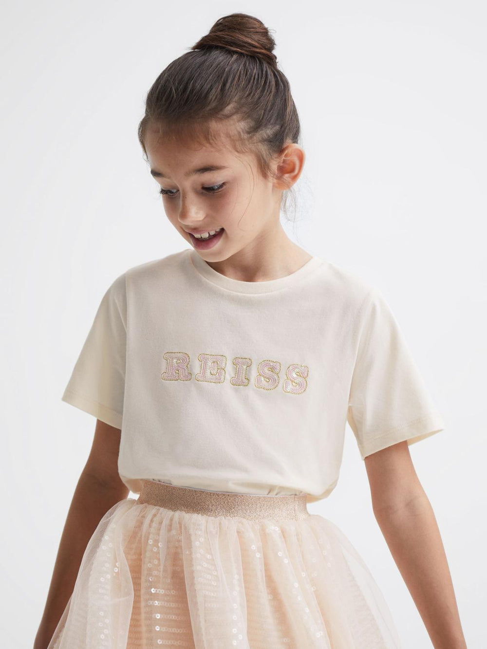 Reiss Tops & Tshirts | Jasmine Sequin T-Shirt Pale Pink - Children