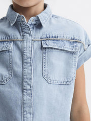 Reiss Tops & Tshirts | Sandie Denim Crop Top Mid Blue - Children