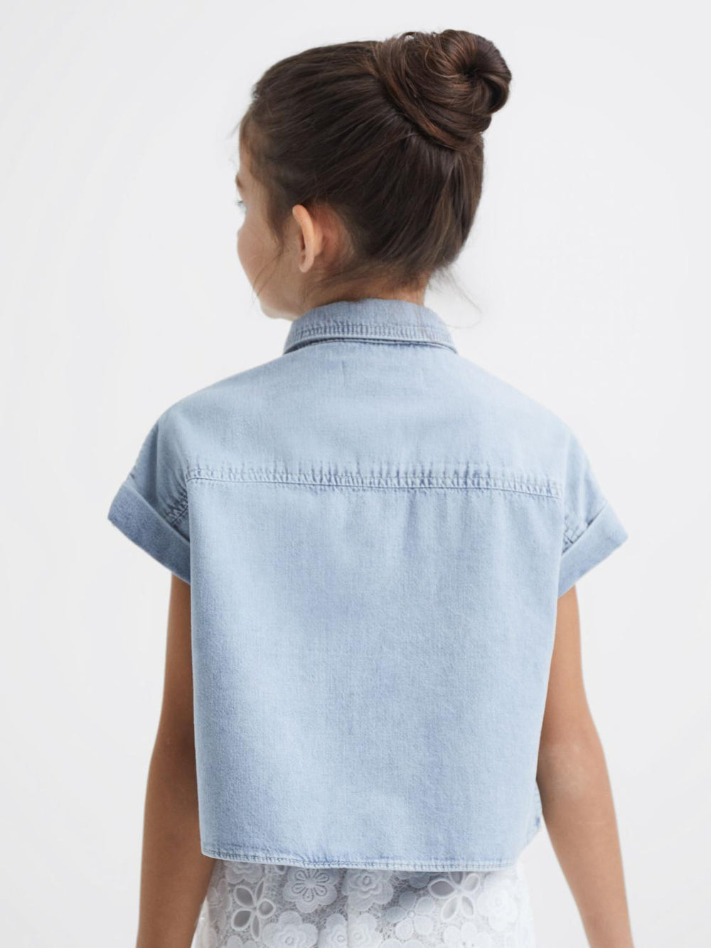 Reiss Tops & Tshirts | Sandie Denim Crop Top Mid Blue - Children