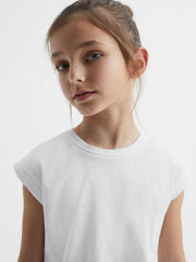Reiss Tops & Tshirts | Terry Cotton Crew Neck Cropped T-Shirt Pink - Children