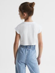 Reiss Tops & Tshirts | Terry Cotton Crew Neck Cropped T-Shirt Pink - Children