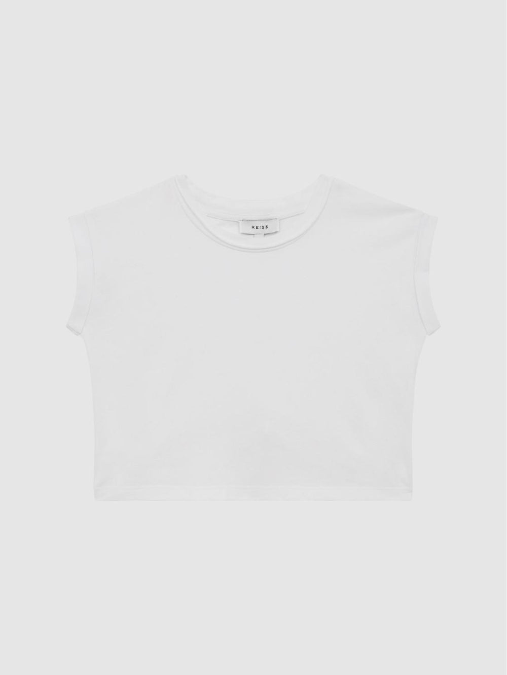 Reiss Tops & Tshirts | Terry Cotton Crew Neck Cropped T-Shirt White - Children