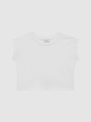 Reiss Tops & Tshirts | Terry Cotton Crew Neck Cropped T-Shirt White - Children