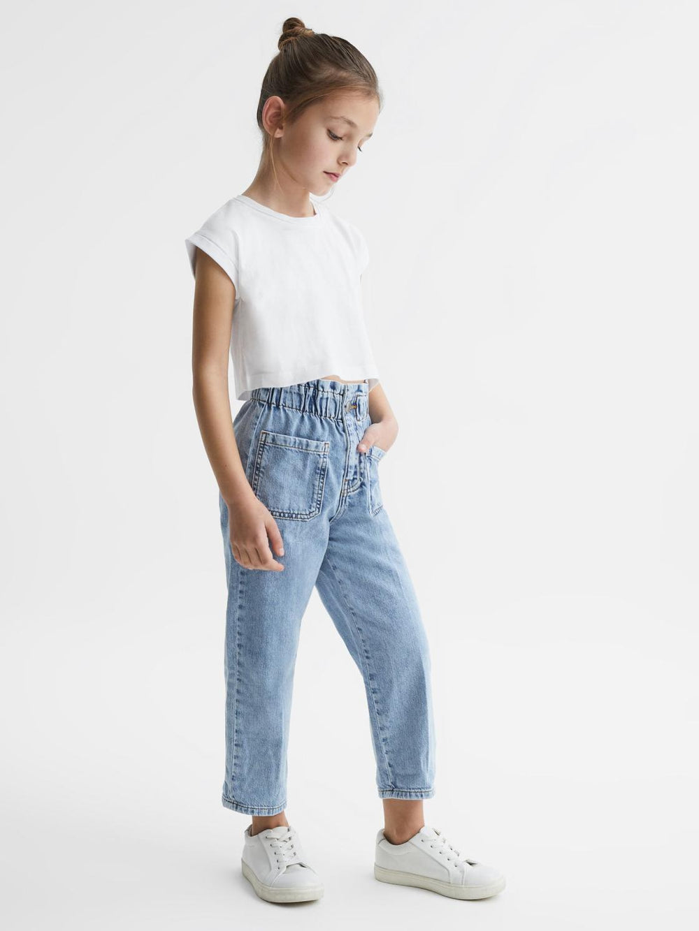 Reiss Tops & Tshirts | Terry Cotton Crew Neck Cropped T-Shirt White - Children