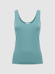 Reiss Tops | Violet Scoop Neck Ribbed Jersey Vest Top Aqua - Women