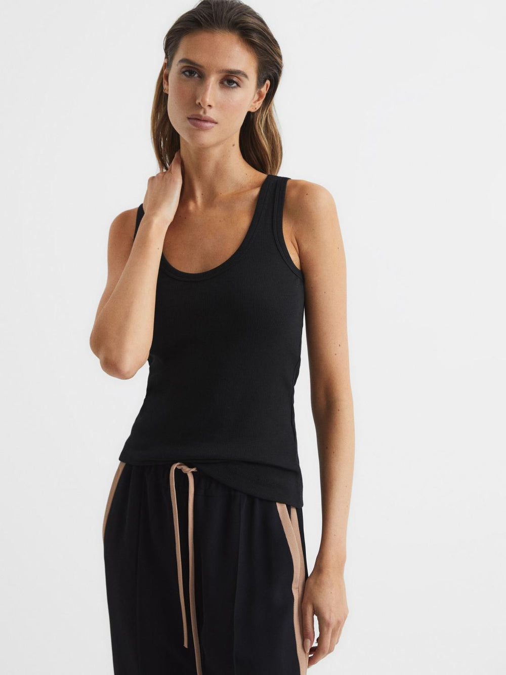 Reiss Tops | Violet Scoop Neck Ribbed Jersey Vest Top Aqua - Women