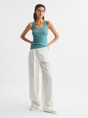 Reiss Tops | Violet Scoop Neck Ribbed Jersey Vest Top Aqua - Women