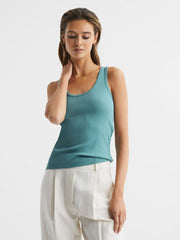 Reiss Tops | Violet Scoop Neck Ribbed Jersey Vest Top Aqua - Women