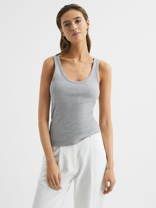 Reiss Tops | Violet Scoop Neck Ribbed Jersey Vest Top Grey Marl - Women