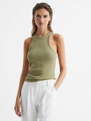 Reiss Tops | Zoe Crew Neck Ribbed Racer Vest Top Black - Women