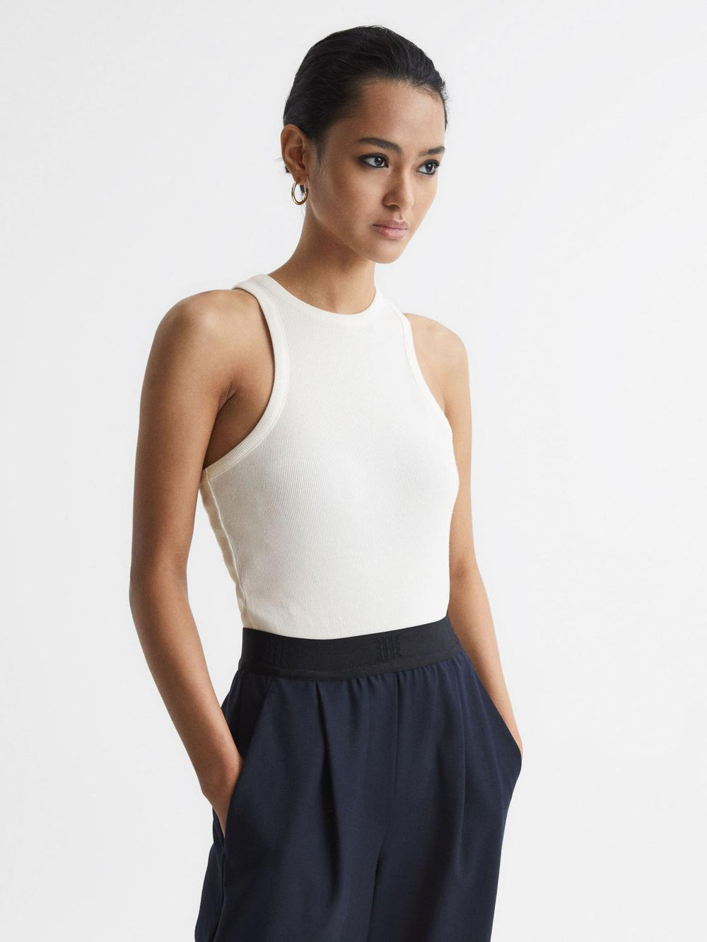 Reiss Tops | Zoe Crew Neck Ribbed Racer Vest Top Black - Women