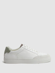 Reiss Trainers | Ashley Perf Leather Contrast Sole Trainers White/sage - Men