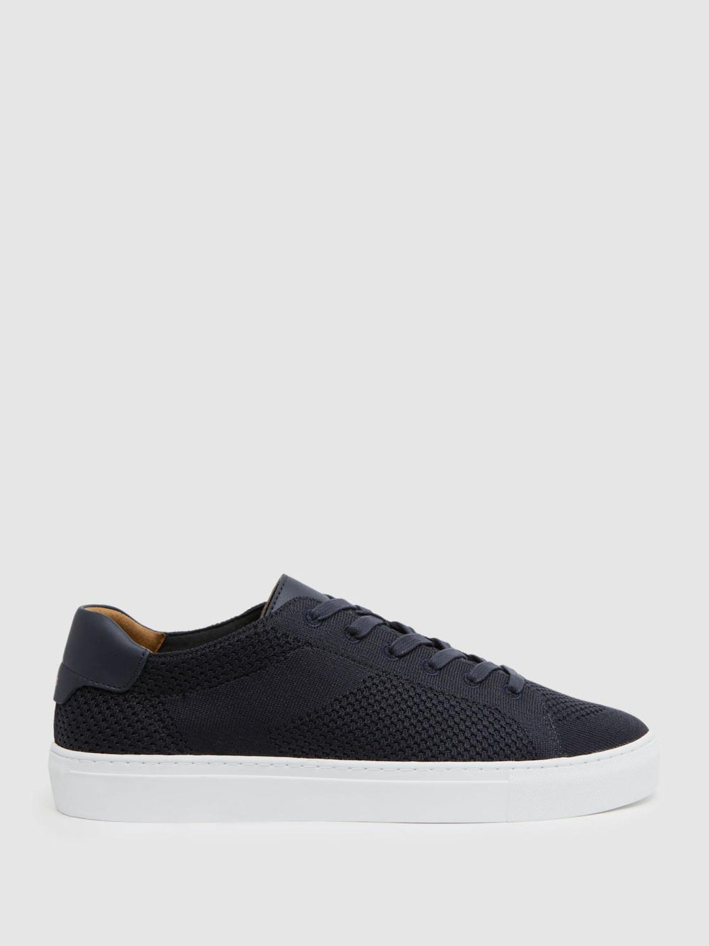Reiss Trainers | Finley Knit Knit Leather Low Top Trainers Navy - Men