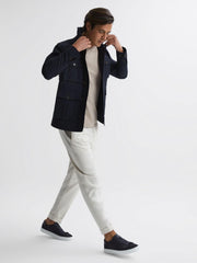 Reiss Trainers | Finley Knit Knit Leather Low Top Trainers Navy - Men