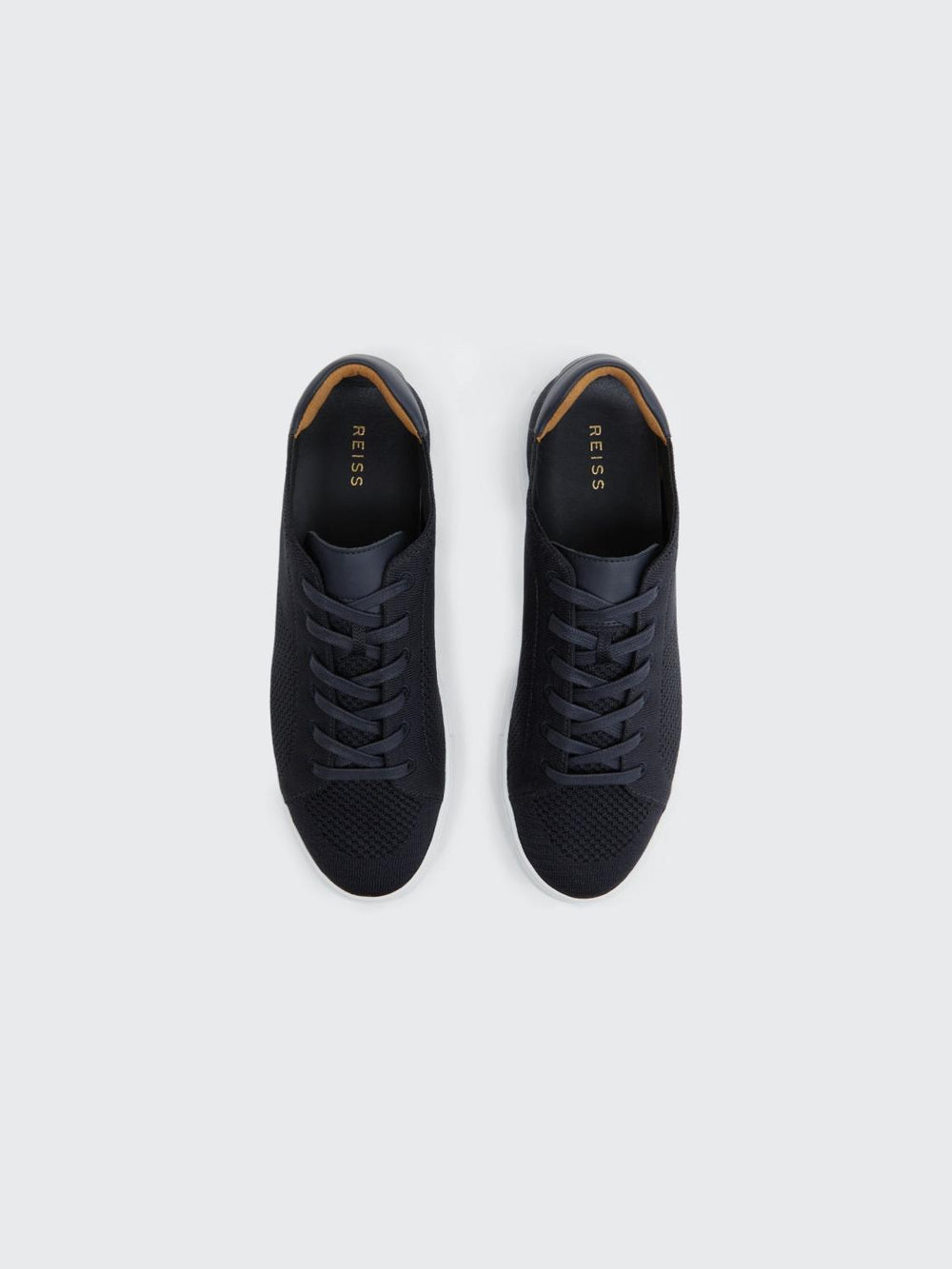 Reiss Trainers | Finley Knit Knit Leather Low Top Trainers Navy - Men