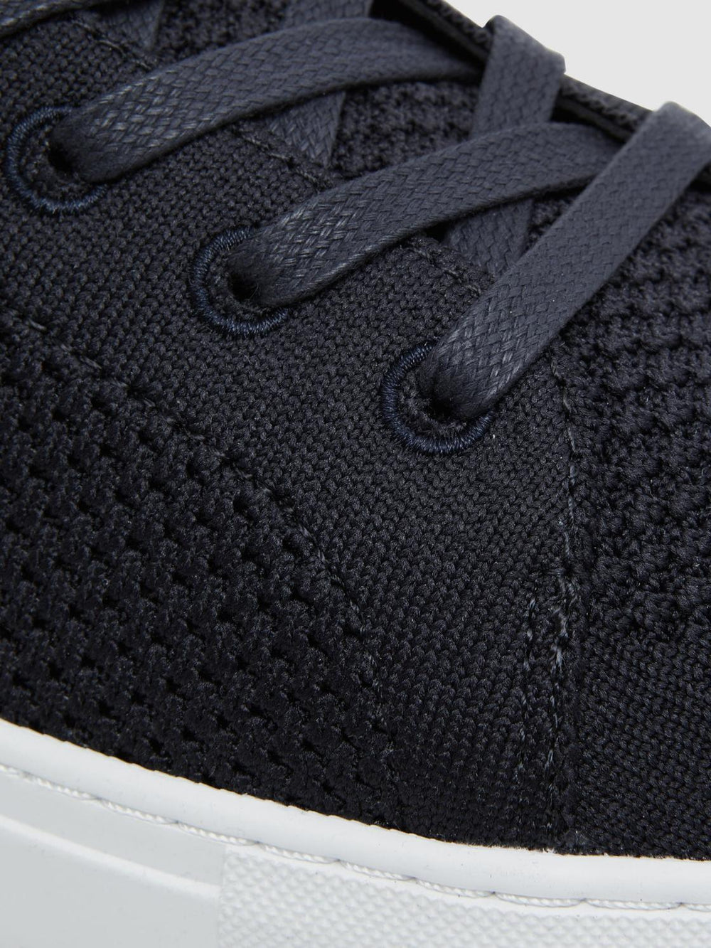 Reiss Trainers | Finley Knit Knit Leather Low Top Trainers Navy - Men