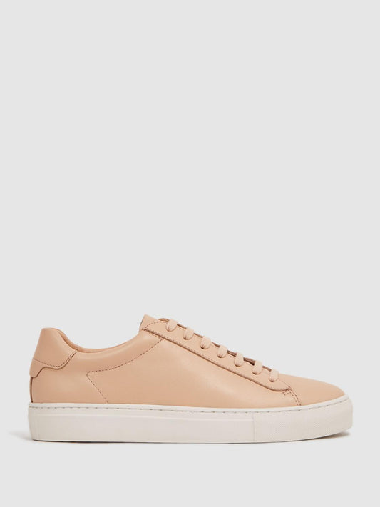 Reiss Trainers | Finley Lace-Up Leather Trainers Biscuit - Women