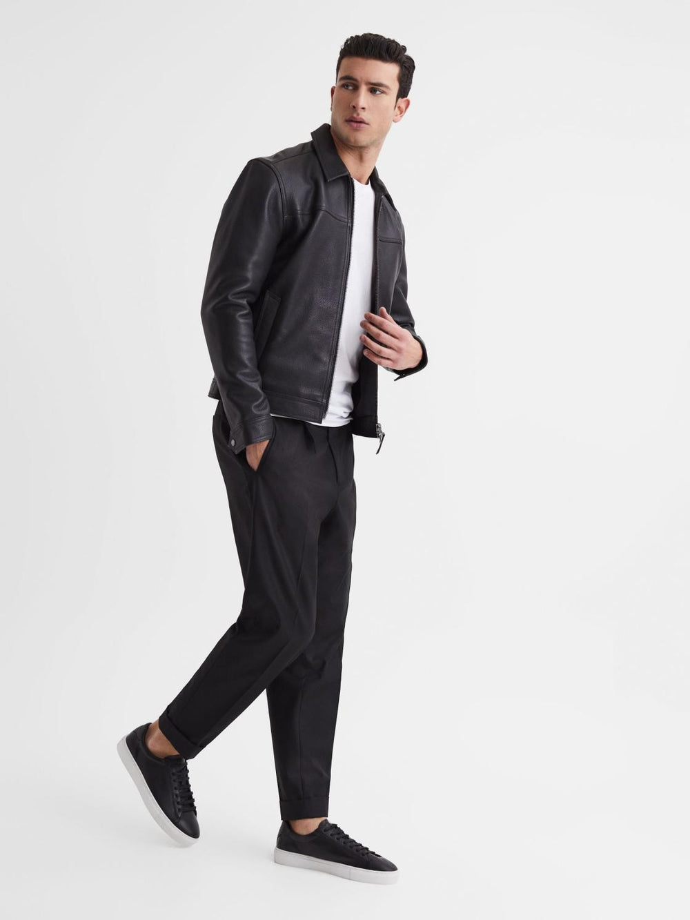 Reiss Trainers | Finley Leather Trainers Black - Men