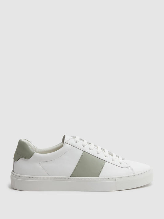 Reiss Trainers | Finley Stripe Leather Trainers White/sage - Men
