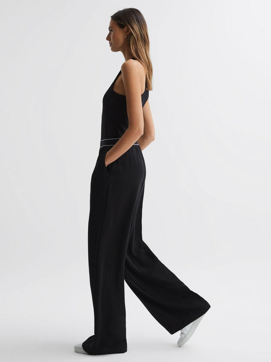 Reiss Trousers | Abigail Wide Leg Elasticated Trousers Black - Women