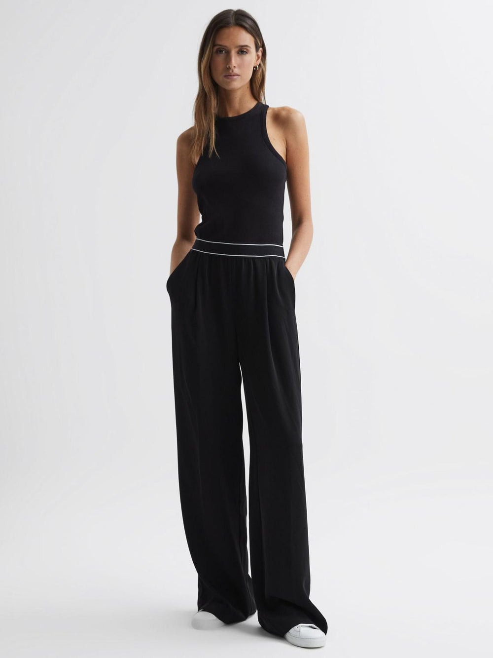 Reiss Trousers | Abigail Wide Leg Elasticated Trousers Black - Women