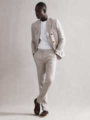 Reiss Trousers | Angel Slim Fit Linen Puppytooth Trousers Oatmeal Melange - Men