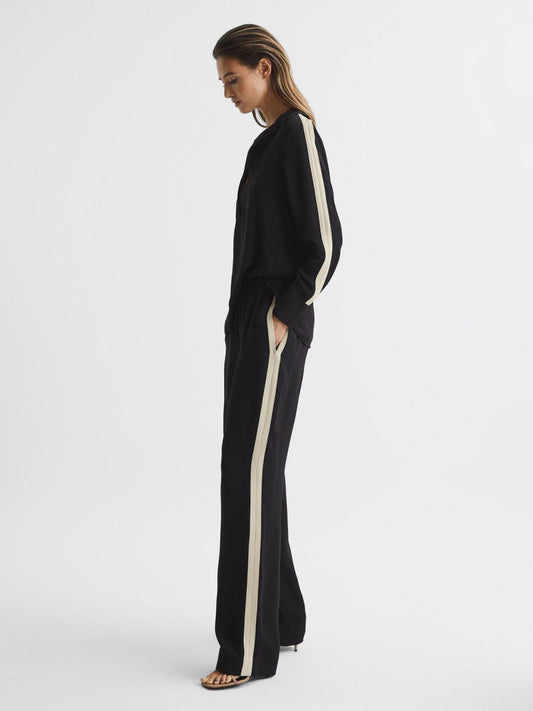 Reiss Trousers | Aria Wide Leg Stripe Trousers Black - Women