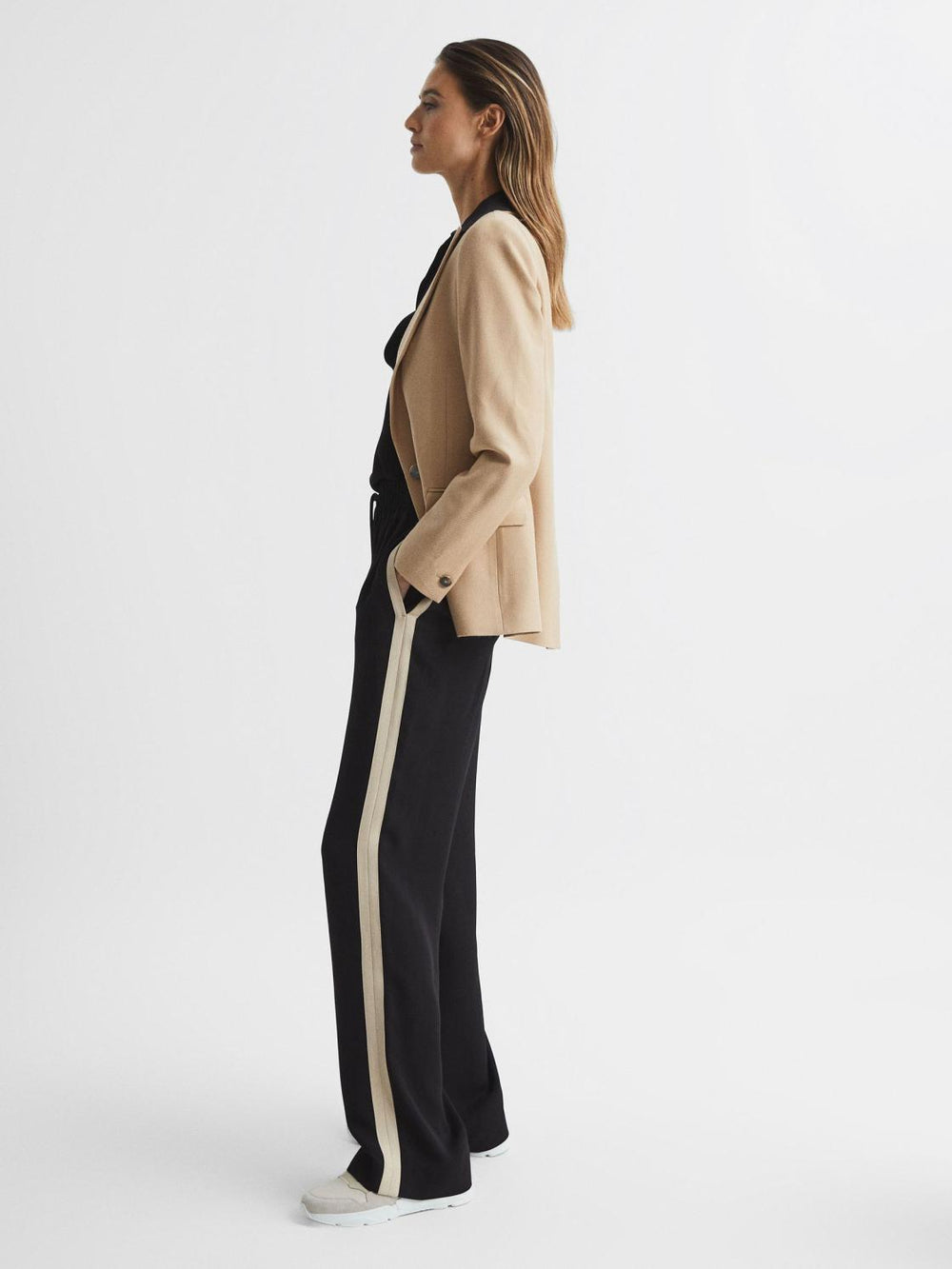 Reiss Trousers | Aria Wide Leg Stripe Trousers Black - Women
