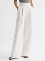 Reiss Trousers | Arleth Wide Leg High Rise Pinstripe Trousers White - Women