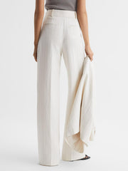 Reiss Trousers | Arleth Wide Leg High Rise Pinstripe Trousers White - Women