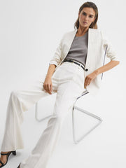 Reiss Trousers | Arleth Wide Leg High Rise Pinstripe Trousers White - Women