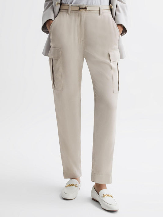 Reiss Trousers | Becca Tapered Combat Trousers Stone - Women