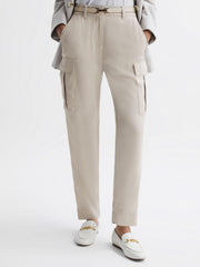 Reiss Trousers | Becca Tapered Combat Trousers Stone - Women