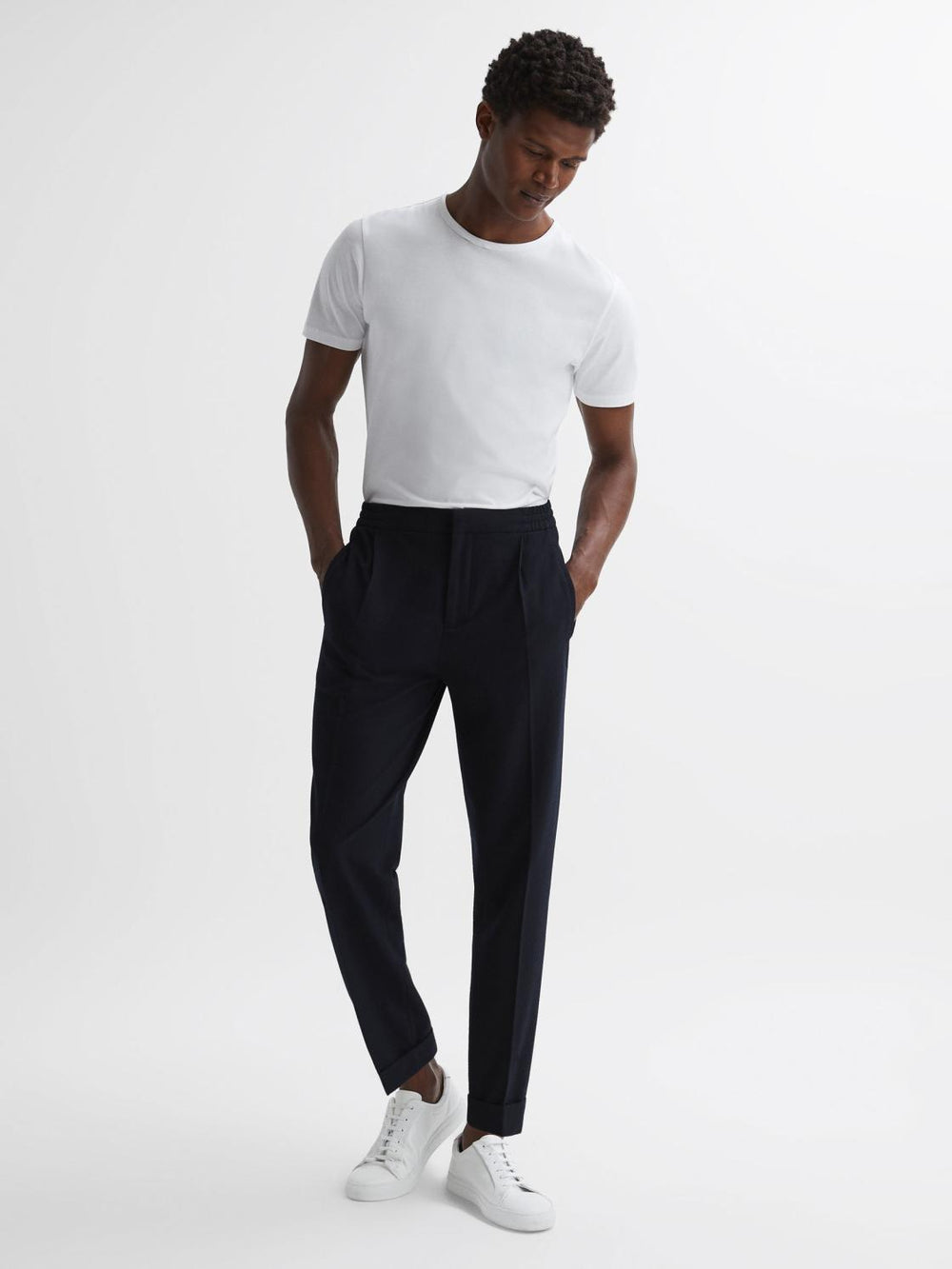 Reiss Trousers | Berry Seersucker Elasticated Trousers Navy - Men