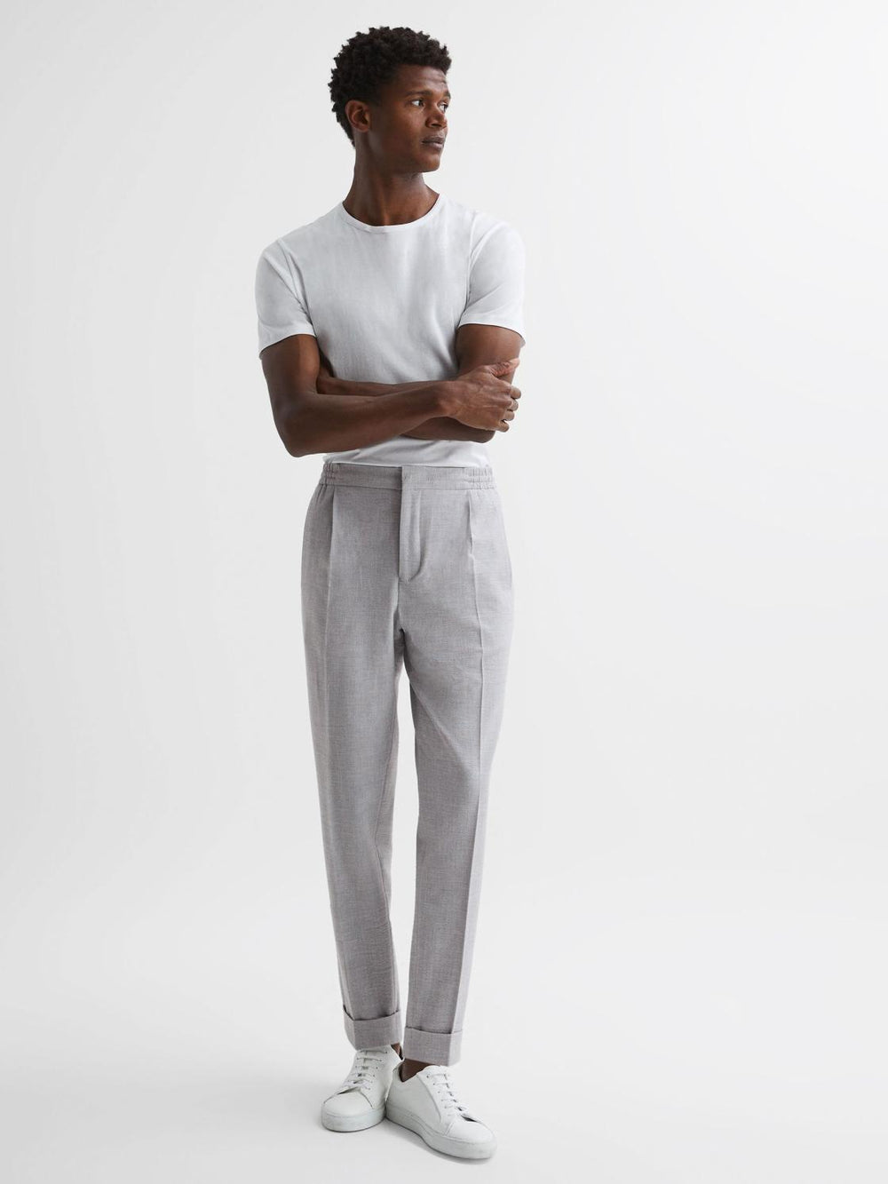 Reiss Trousers | Berry Seersucker Elasticated Trousers Soft Grey - Men