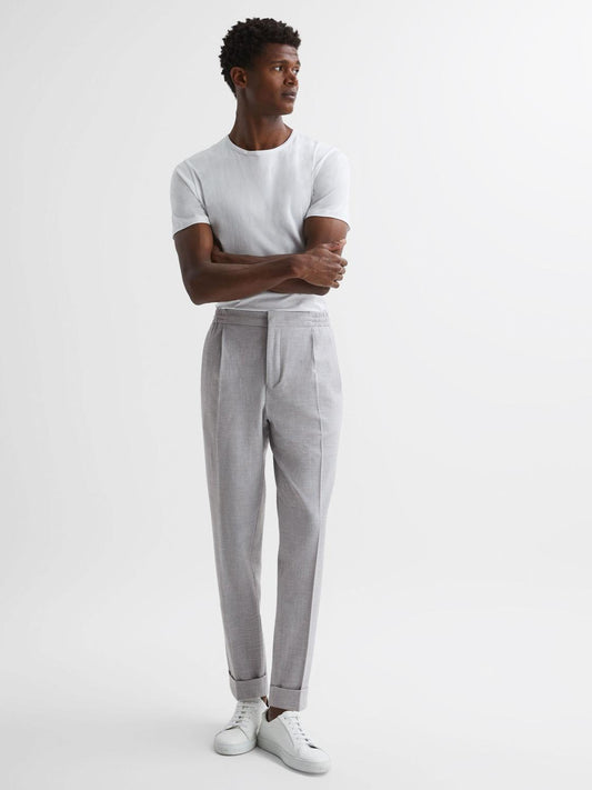 Reiss Trousers | Berry Seersucker Elasticated Trousers Soft Grey - Men