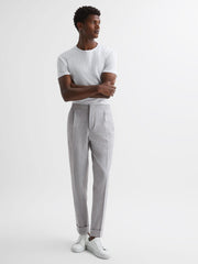 Reiss Trousers | Berry Seersucker Elasticated Trousers Soft Grey - Men