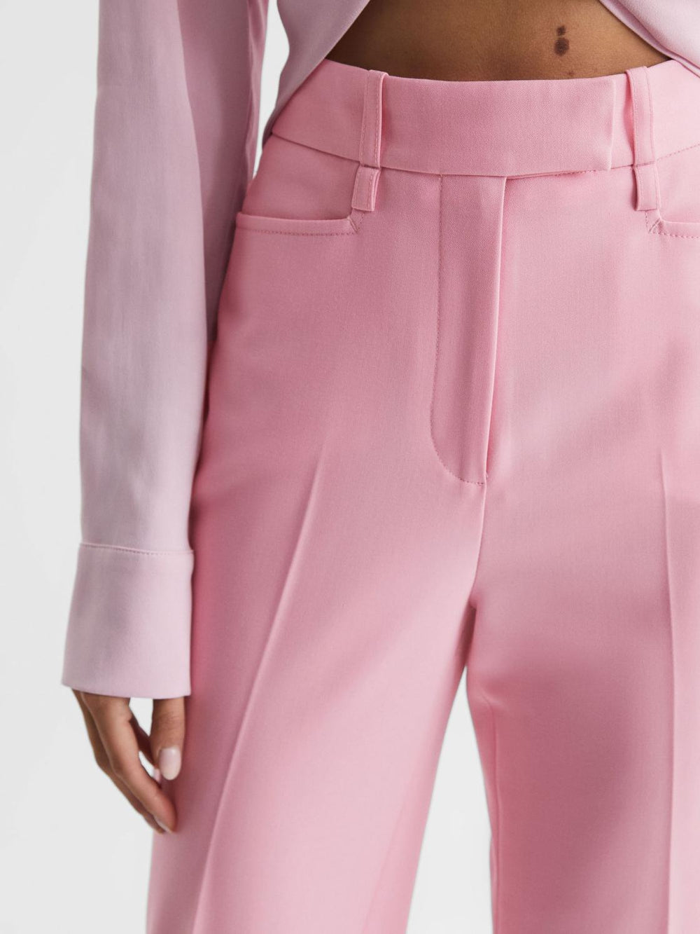 Reiss Trousers | Blair High Rise Wide Leg Trousers Pink - Women