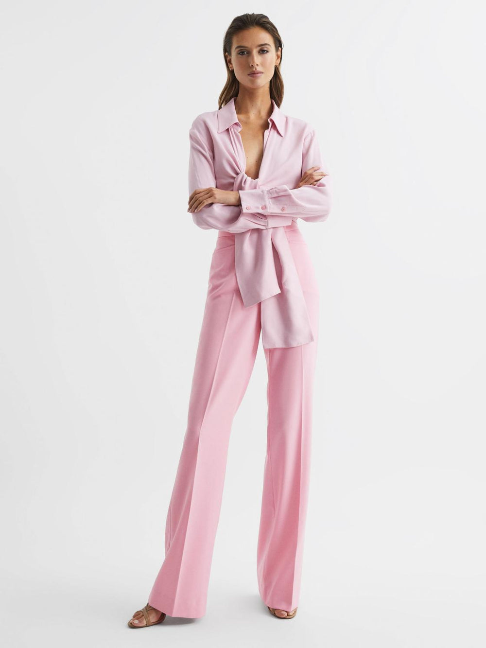 Reiss Trousers | Blair High Rise Wide Leg Trousers Pink - Women