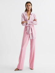 Reiss Trousers | Blair High Rise Wide Leg Trousers Pink - Women