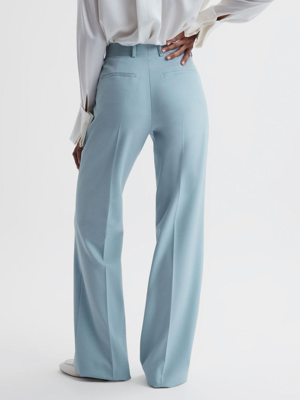 Reiss Trousers | Clara Wide Leg Wool Blend Trousers Blue - Women