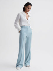 Reiss Trousers | Clara Wide Leg Wool Blend Trousers Blue - Women