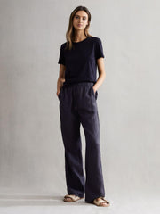 Reiss Trousers | Cleo Linen Wide Leg Drawstring Trousers Mink - Women