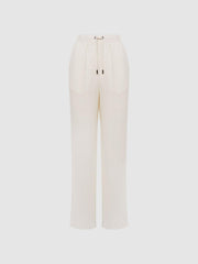 Reiss Trousers | Cleo Linen Wide Leg Drawstring Trousers Mink - Women