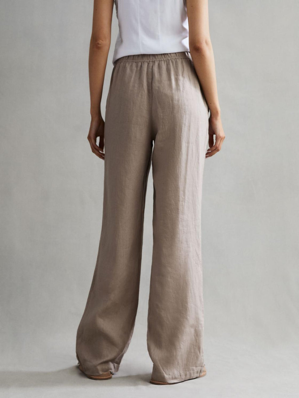 Reiss Trousers | Cleo Linen Wide Leg Drawstring Trousers Mink - Women