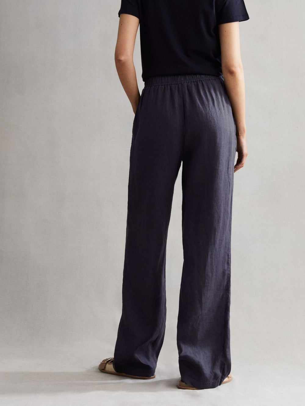 Reiss Trousers | Cleo Linen Wide Leg Drawstring Trousers Mink - Women